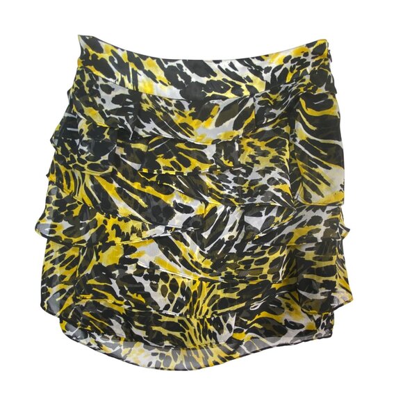VTG Cache Yellow Black Leopard Print Ruffle Skirt Size 2 Punk Rock Sexy Wild Y2k - Picture 2 of 7